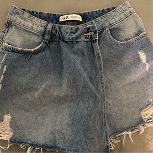 Zara Blue Distressed Denim Mini Skirt